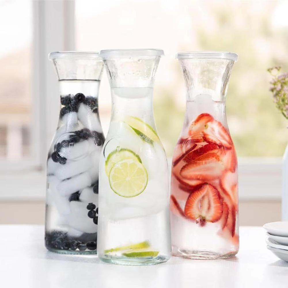 2 Piece 1000 ML Glass Carafe with Lid Wide Mouth Milk Bottle Cold Water Jug Dinning Table