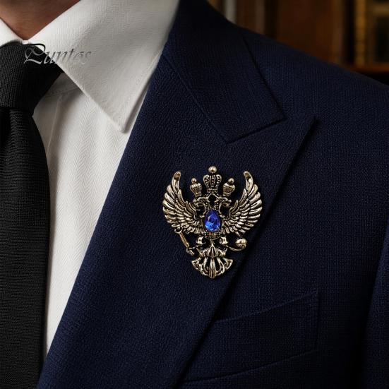 Solid Metal Brooch Eagle Pin, Double-Headed Design Lapel Alloy Anti-Oxidation Strong Buckle Badge for Coats Shirts Bags Accessories Vintage Style