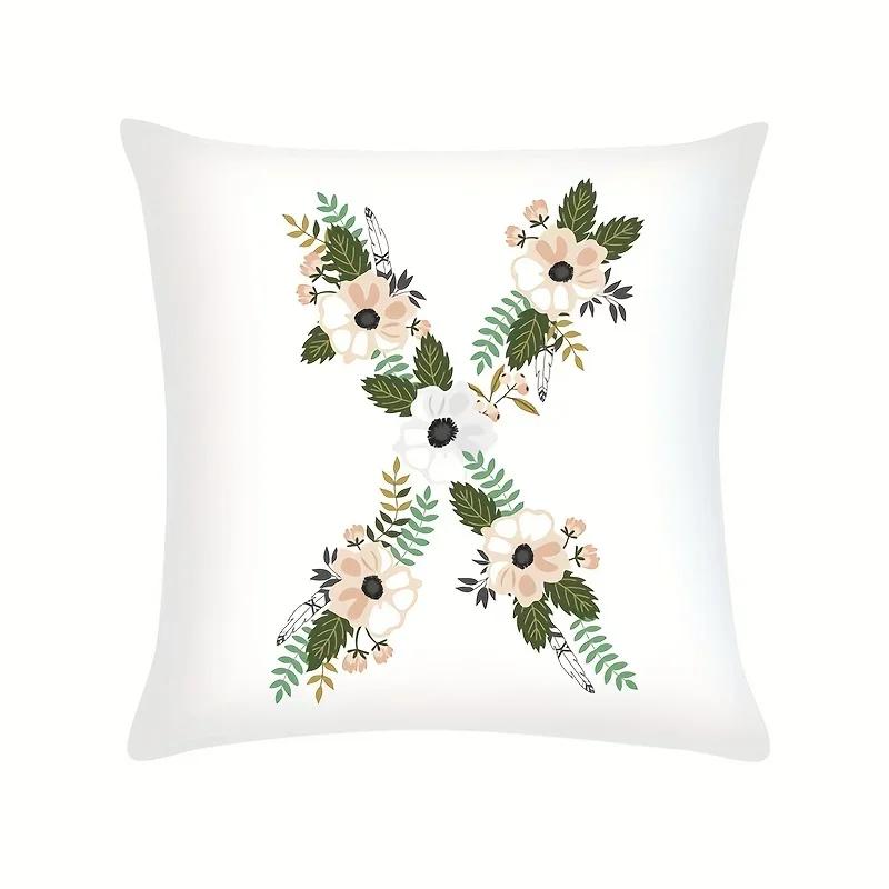 Plant Flowers Alphabet Printed Cushion Cover Spring Home Seat Decorative Pillowcase  Square Polyester Letters Pillow Cover