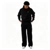 Set Felpa con Cappuccio Casual Ricamata Stile Americano e Pantaloni a Gamba Larga per Coppie