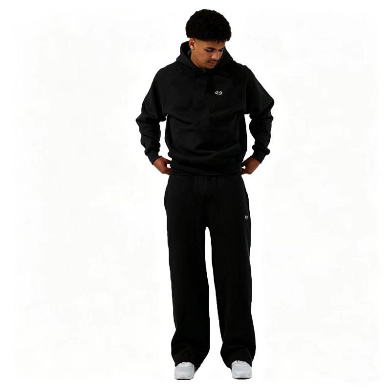 Set Felpa con Cappuccio Casual Ricamata Stile Americano e Pantaloni a Gamba Larga per Coppie