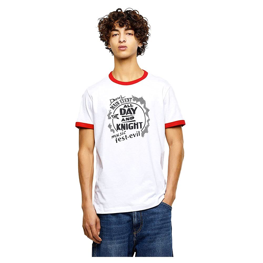

Ringer Print Short Sleeve A016890GRAI 2XS White x Brown 100A (Diesel) Men s T-shirt