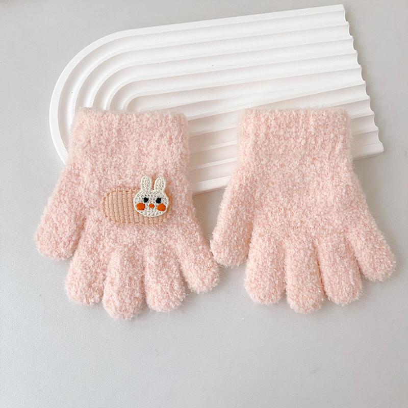 Cartoon Rabbit Baby Plush Gloves Winter Children Plush Mittens Cute Bunny Boys Girls Five Finger Gloves 1-3Year Kids Hand Warmer