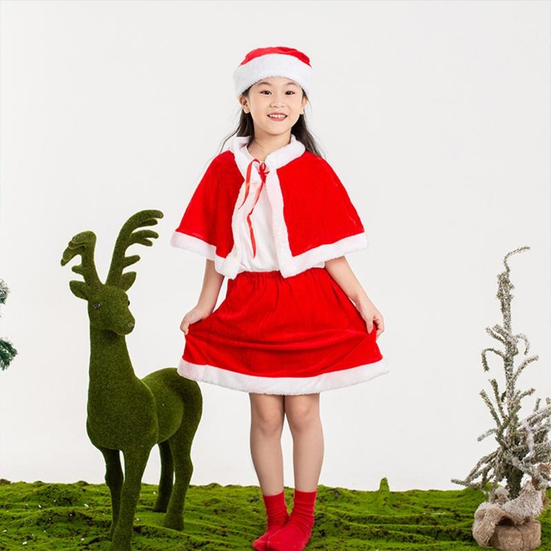 Christmas Santa Claus Party Costume Dress Up Shawl with Hat Outfit Red & White Gold Velvet 3 Type Optional for Adult Kid