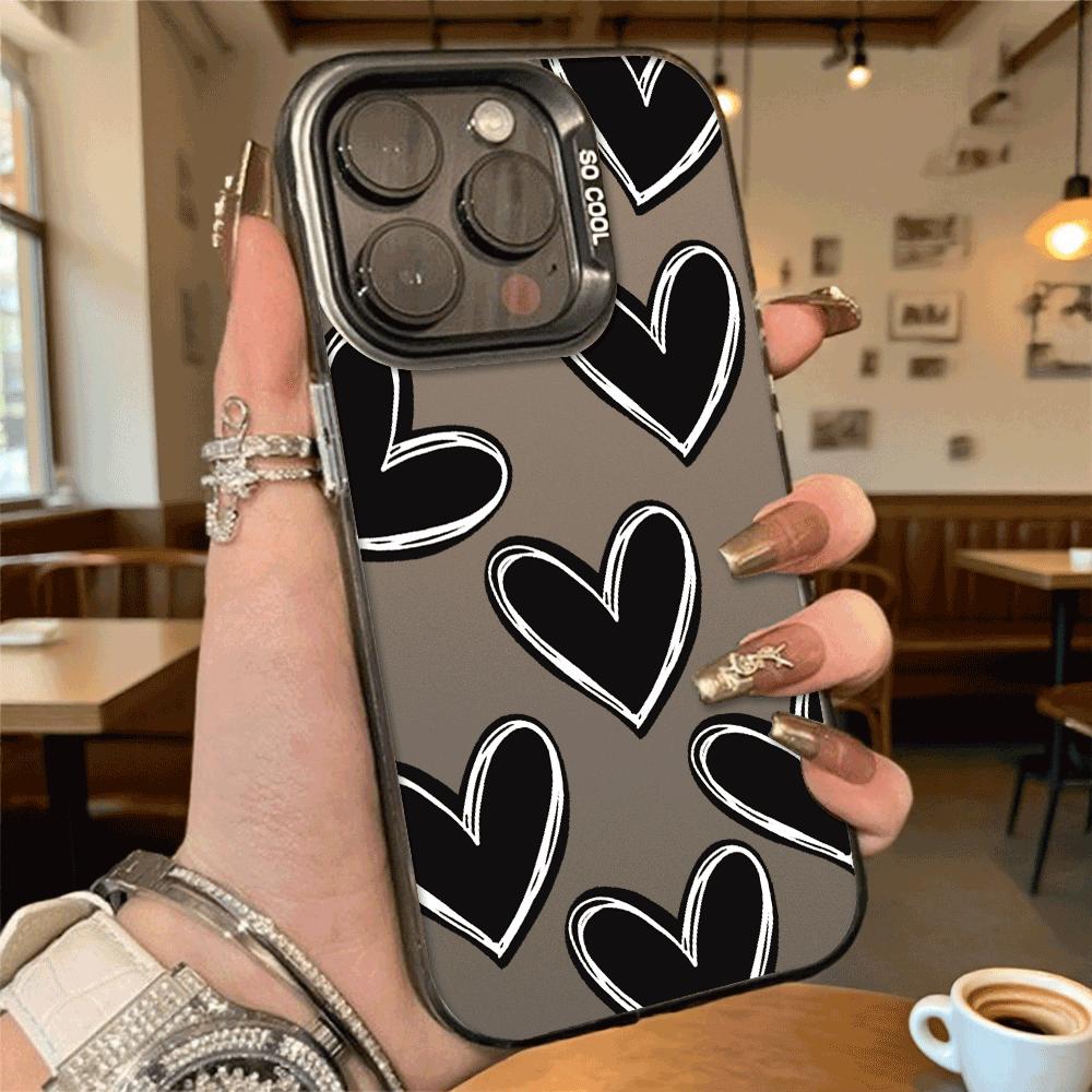 Black Hand-Drawn Hearts Pattern Hard Phone Case for Xiaomi Redmi Note 15 14 13 12 11 Pro Plus Shockproof Protective Cover
