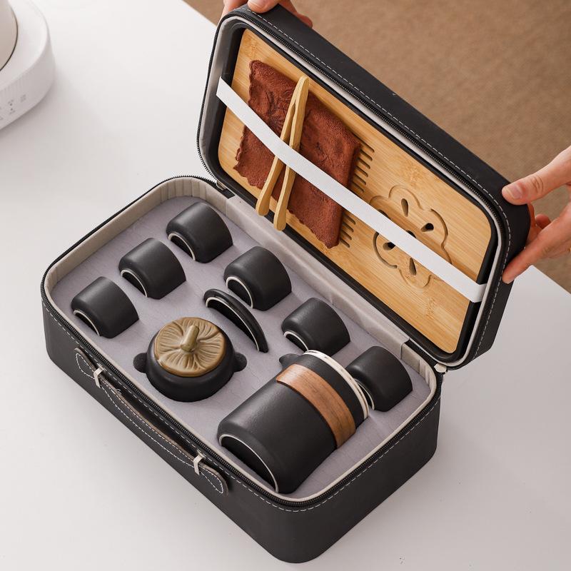 Compact Ceramic Travel Tea Set: 1 Teapot + 6 Cups for Camping or Business Gifts