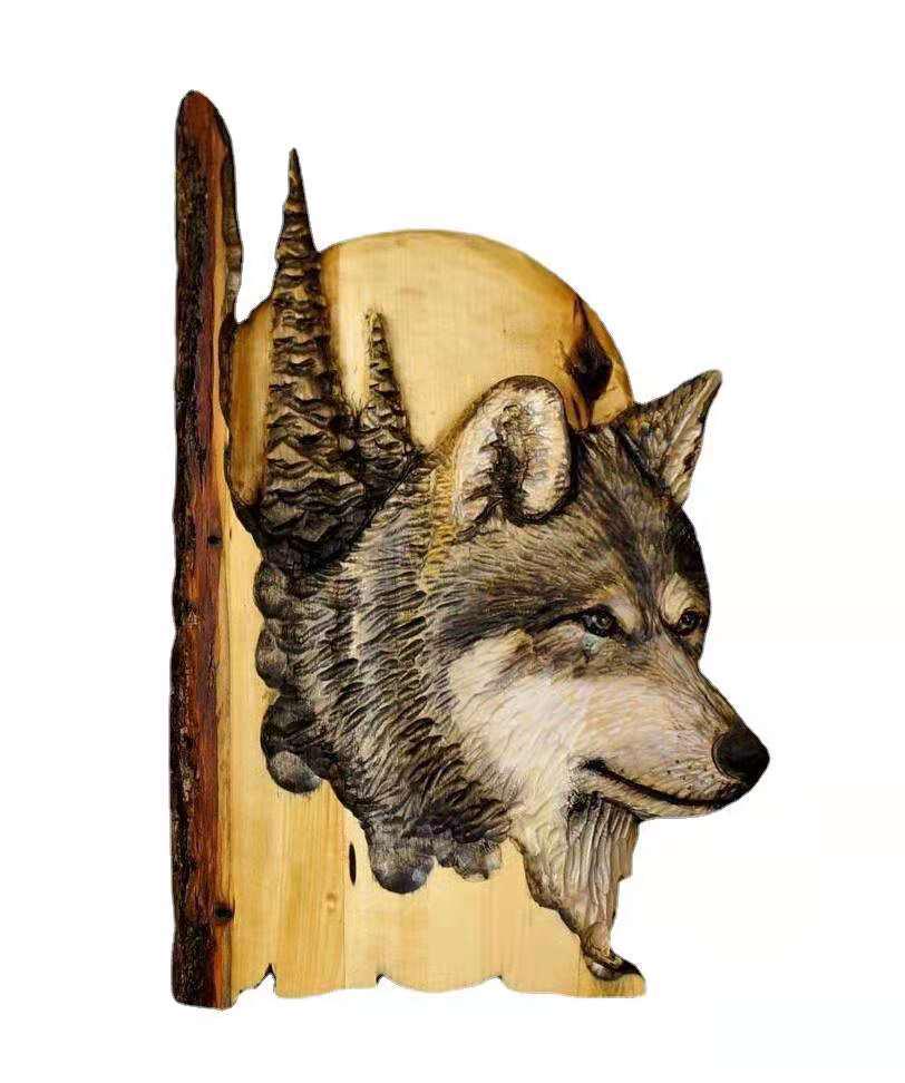 Wolf Head Wooden Handcrafted Animal Carving Artwork Wolf