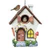 Outdoor Fairy Garden Bird House 8.3-inch Hand-painted Resin Decorated Bird Nest With Chain Waterproof Cute Bird House