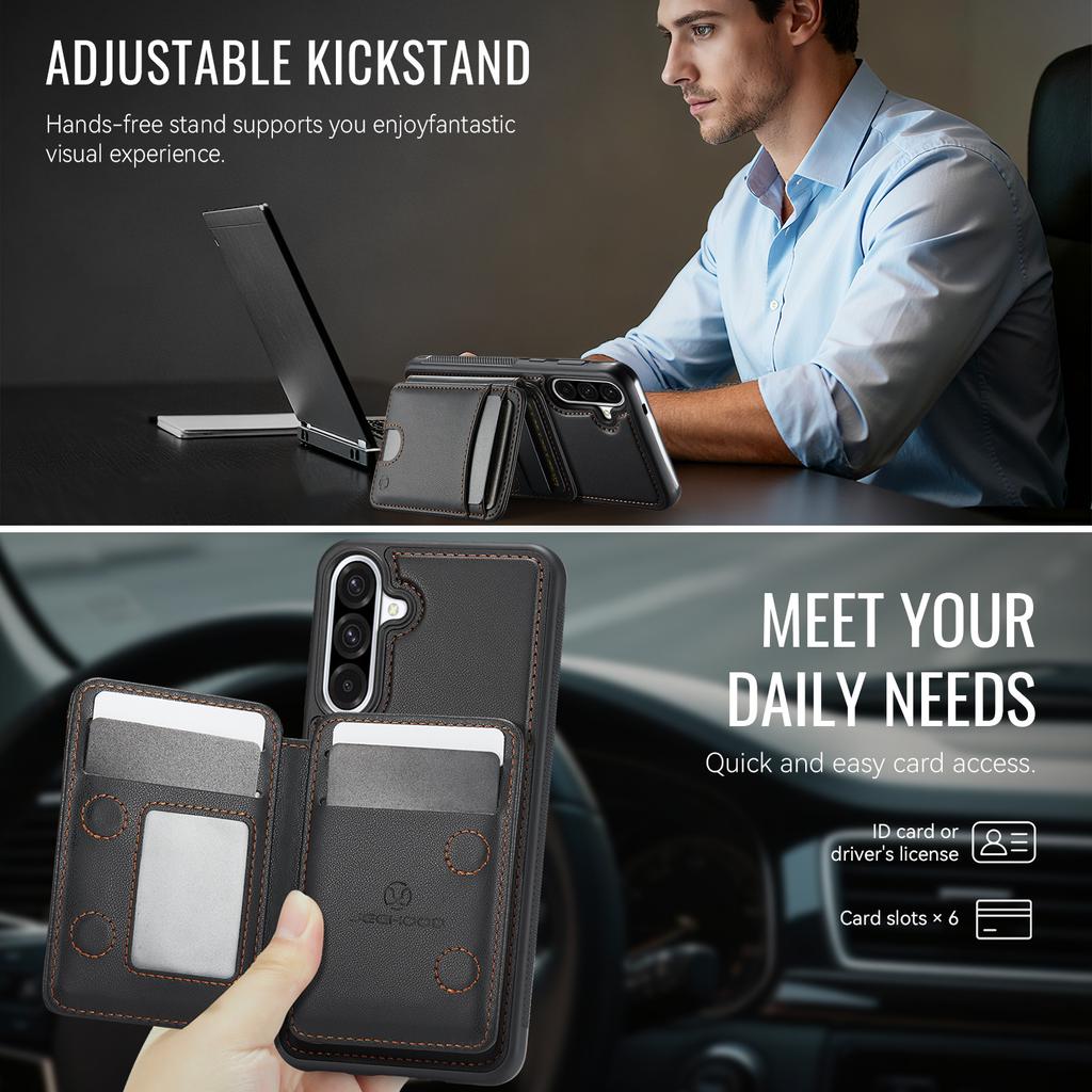 For Samsung Galaxy A36 5G Magnetic Case JEEHOOD J10 Leather Back Phone Cover with Detachable Card Holder Kickstand
