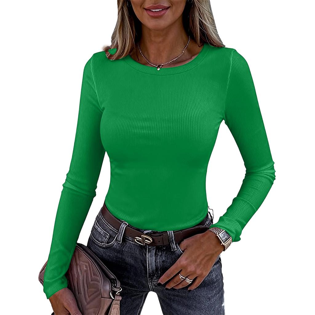 Women's And Winter Slim Bottom T-shirt Fashion Casual Color O-Neck Pullover Long Sleeve Top