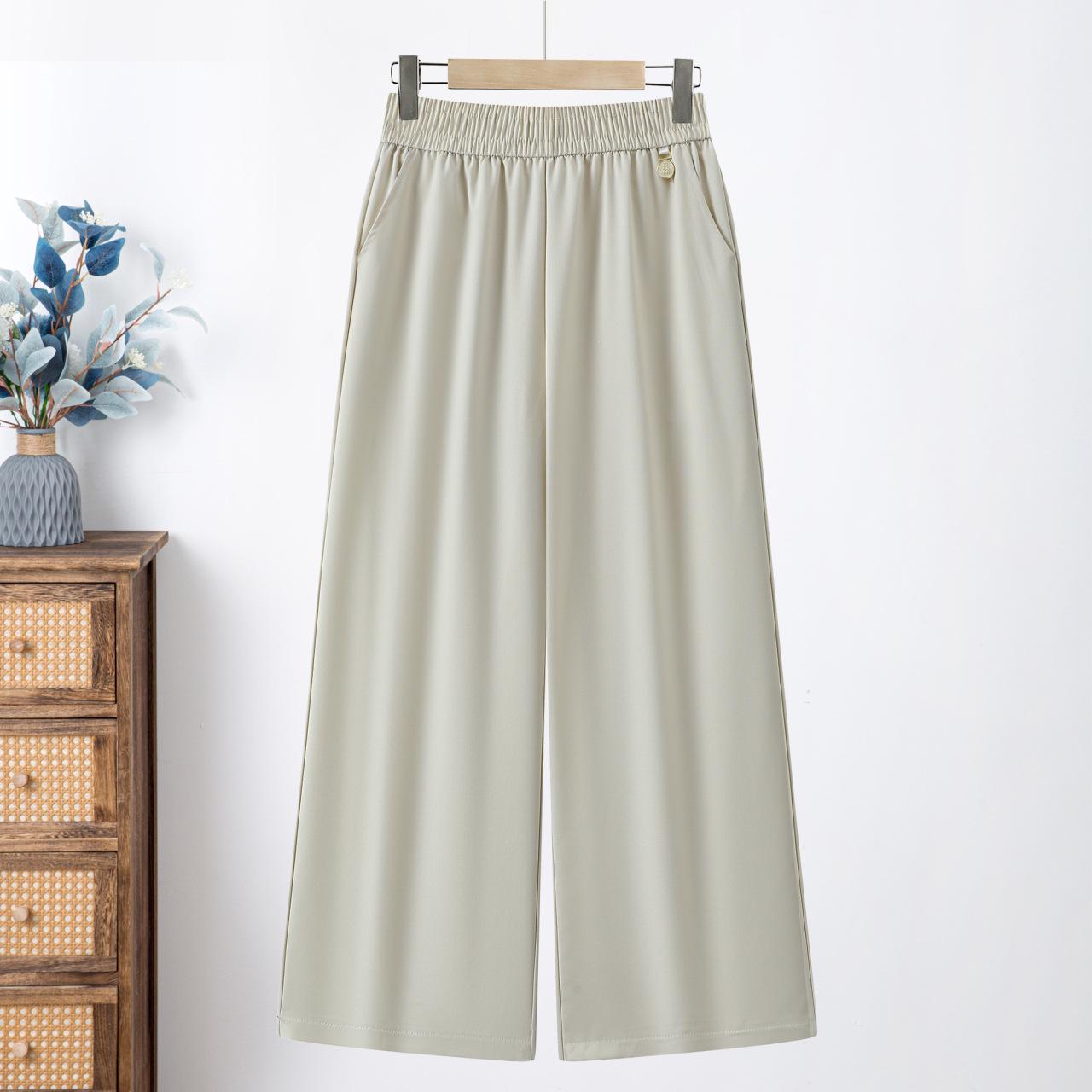 

Women s High-Waisted Wide-Leg Pants - Spring/Summer, Middle-Aged, Plus Size, Elegant Drape Style 3XL [120-135 lbs] брудно-білий