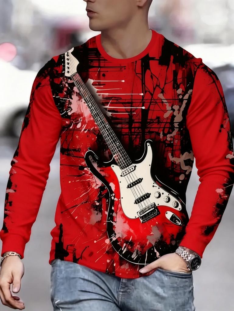 T-shirt Strumenti Musicali da Uomo Chitarra Pianoforte Stampa 3D Manica Lunga Tee Harajuku Y2k Tee Streetwear Top Oversize Abbigliamento Uomo