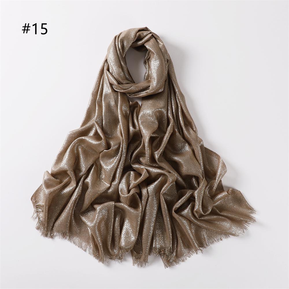 Elegant Two-End Tassel Scarf: Solid Color with Gold and Silver Threads
