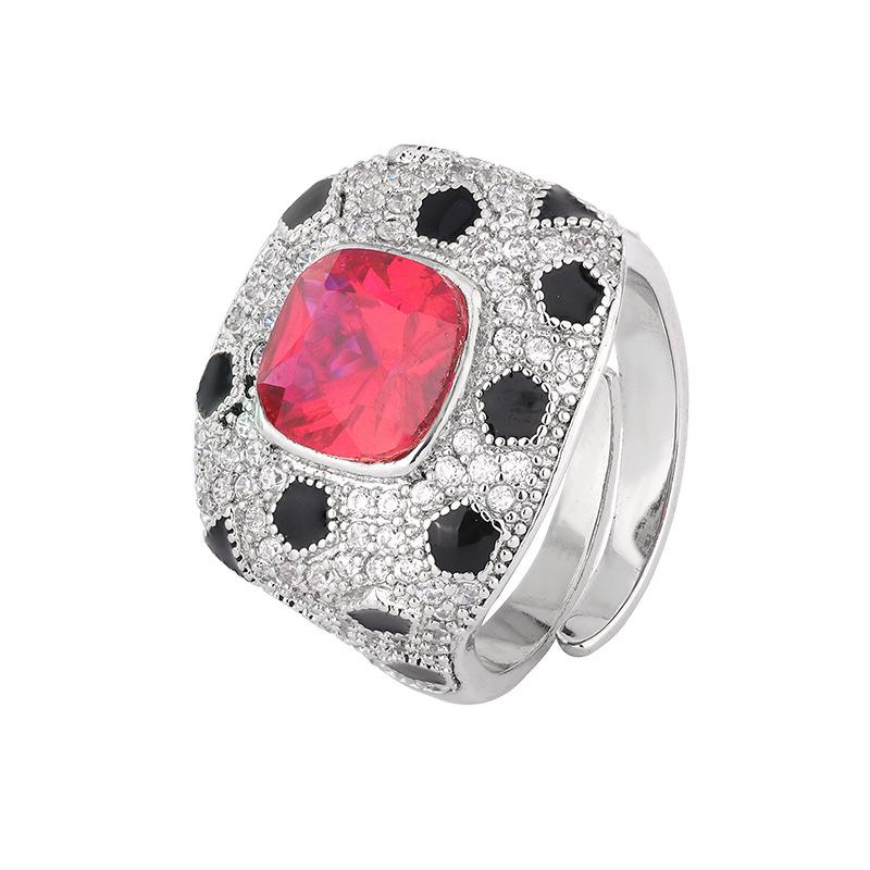 Schmuck Kupferboden Vergoldet Simulationsfarbe Schatz Korund Temperament Punkt Ring Damen 8 * 8
