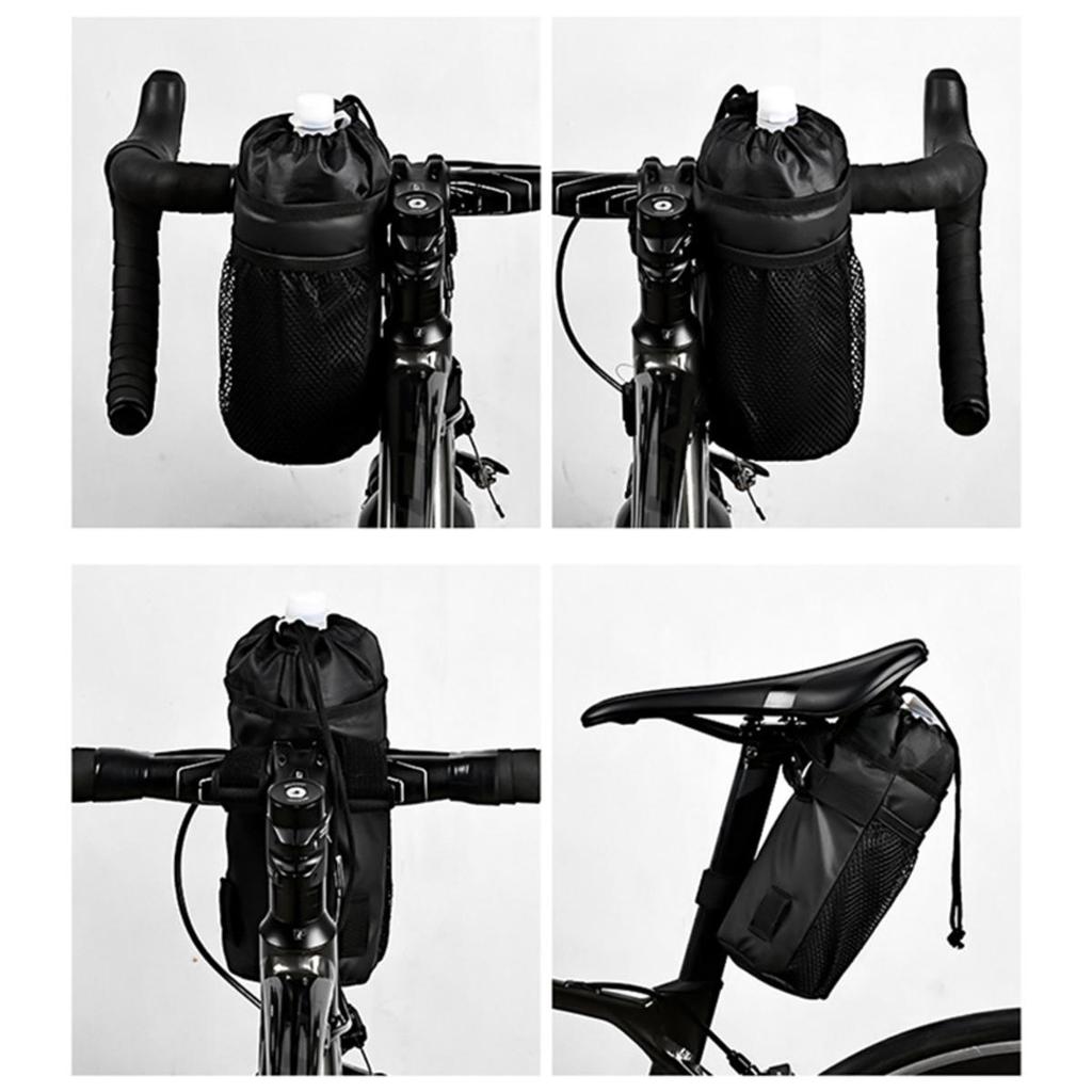 Bicycle Bag Bike Bottle Holder Handlebar Stem Thermal Bag with Mesh Pocket Coffee Cup Holders Cycling Water Bottle Carrier Bag