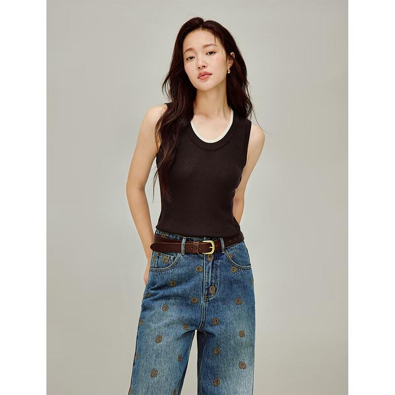 INMAN Women's Lyocell Double-Layer Collar Thin Knit Sleeveless Vest