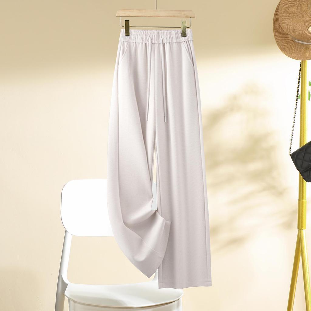 Apricot Draped Narrow-Wide Leg Women's Pants, Spring/Autumn 2025, Popular Light Luxury Casual Elastic Waist Straight-Leg Design.