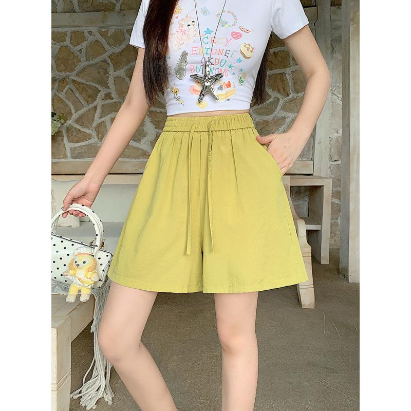 

2026 Summer Plus Size Women s Korean Style Casual Drawstring Waist Slimming Shorts 2XL жовтий