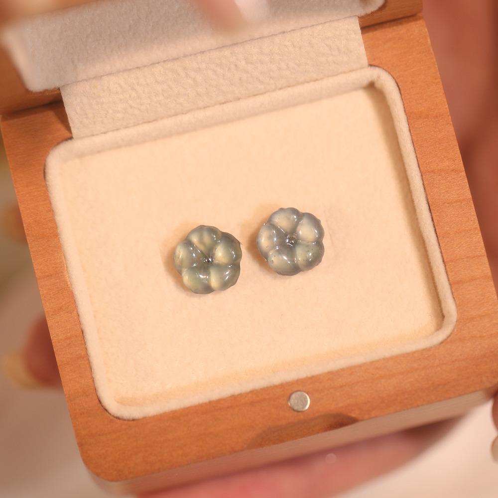 Natural blue water jadeite sterling silver s925 flower stud earrings high-end simple fashion versatile daily jewelry gifts