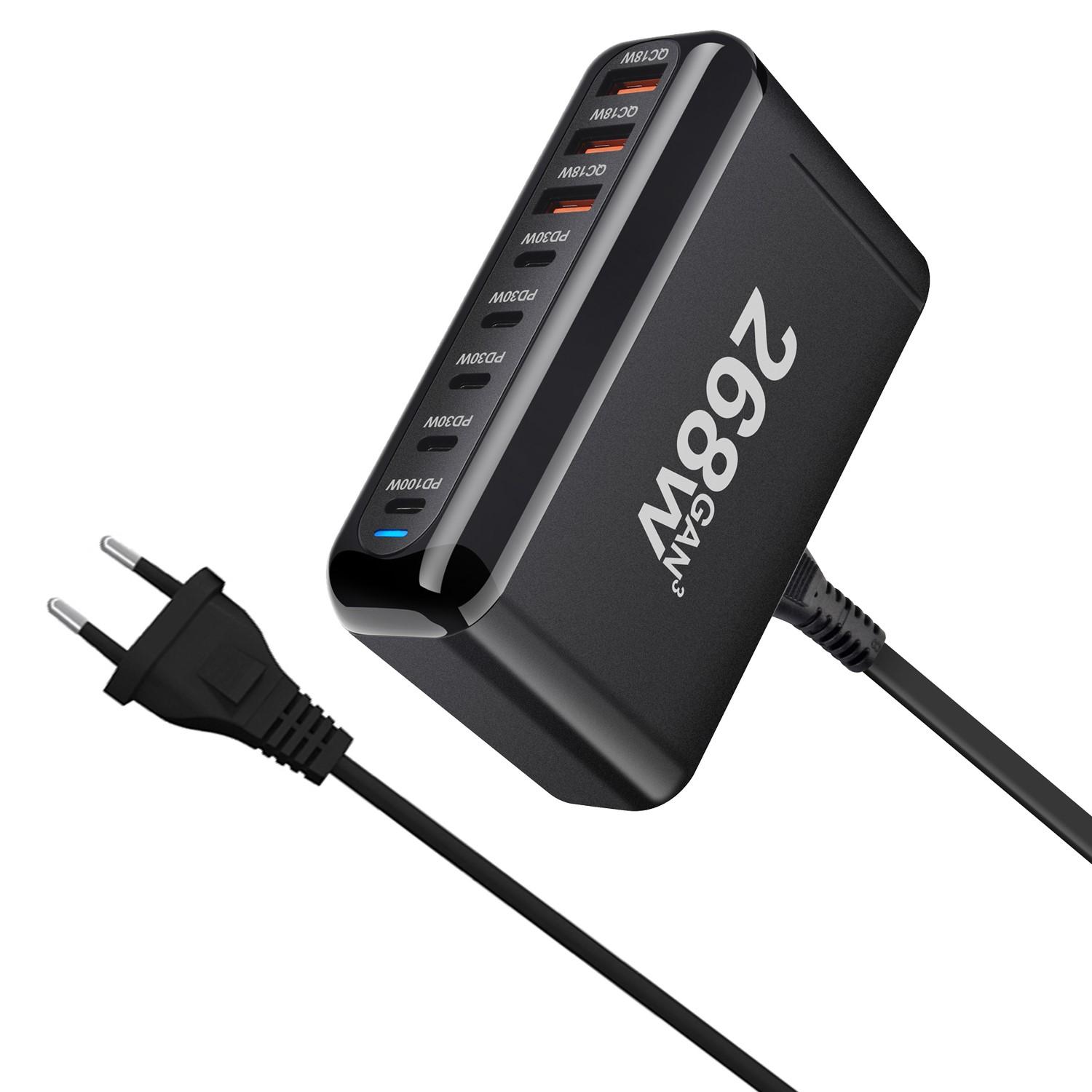 

Новое быстрое зарядное устройство Gan USB C мощностью 268 Вт, 6-портовая зарядная станция-концентратор, быстрое компактное зарядное устройство GaN, адаптер питания, совместимое с M EU Plug чёрный