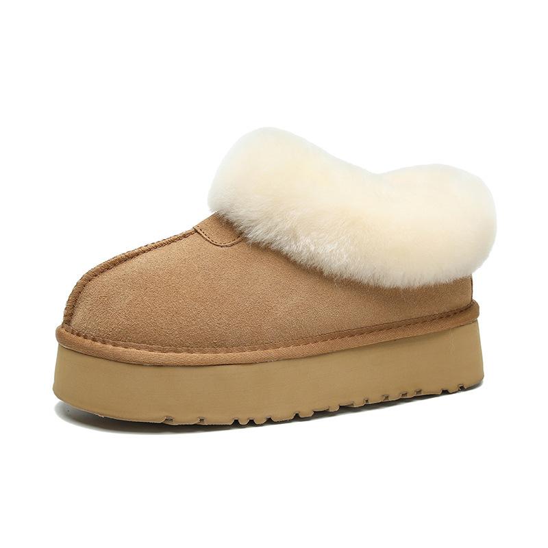 

Fur integrated snow boots women s winter 2025 new thick-soled velvet thermal cotton shoes thickened leather wool short boots 35 малиновый