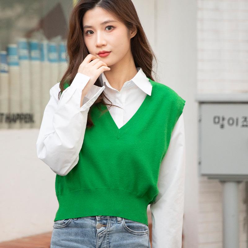 Women's Korean Style Knit Pullover Vest - Casual College Sweater Top