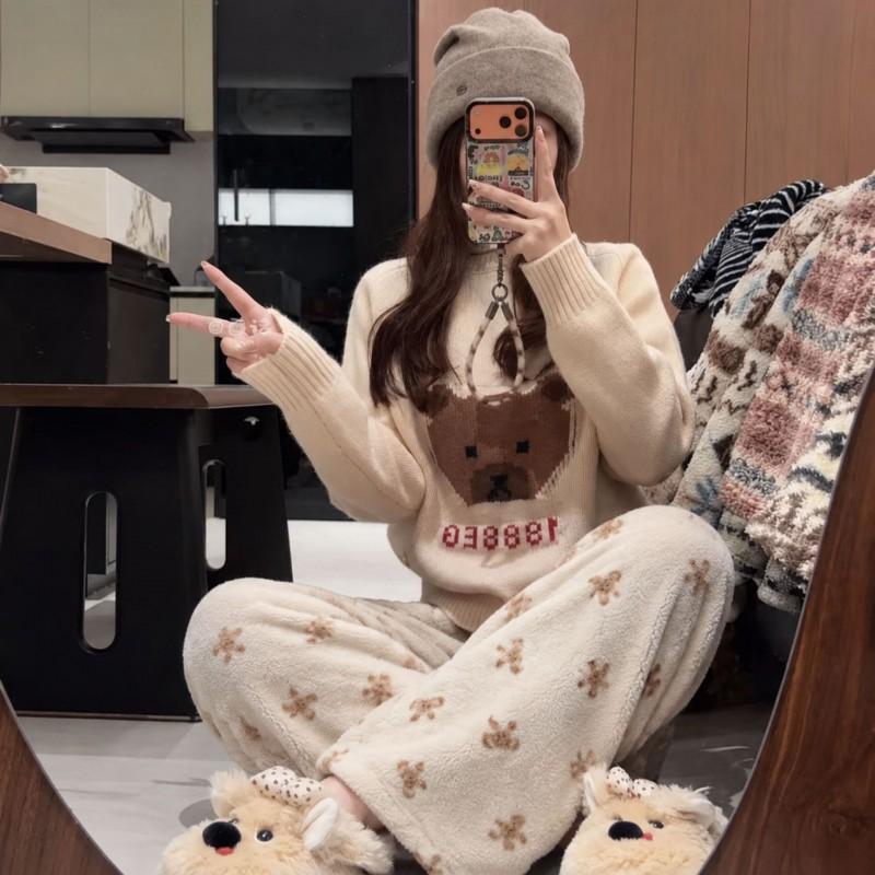 Thick Fleece Lined Lounge Pants Women Winter Warm Casual Wearable Sleepwear Plus Size