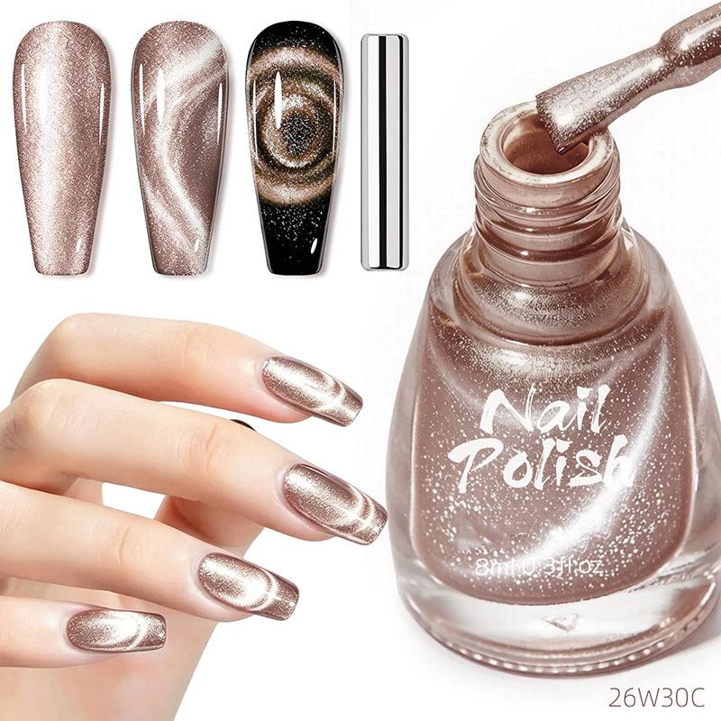Dynamic Diamond Crushed Cat Eye Nail Polish, Icy Transparent Pearlescent Glitter Porcelain White Cat Eye Manicure Decor