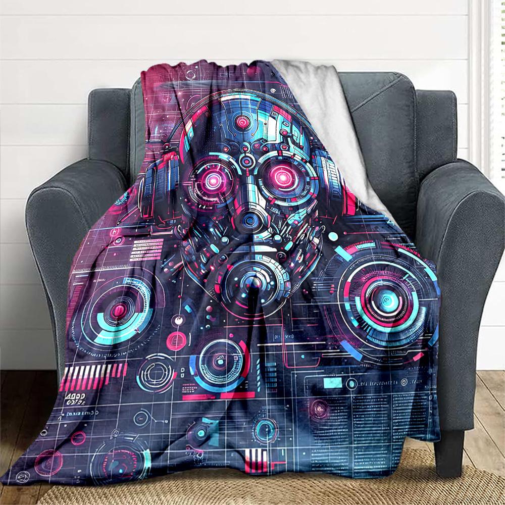 1pc Cyberpunk Robot Print Blanket   Lightweight Flannel Throw Blanket For Sofa, Bed, Living Room, Office, Outdoor Travel, Camping