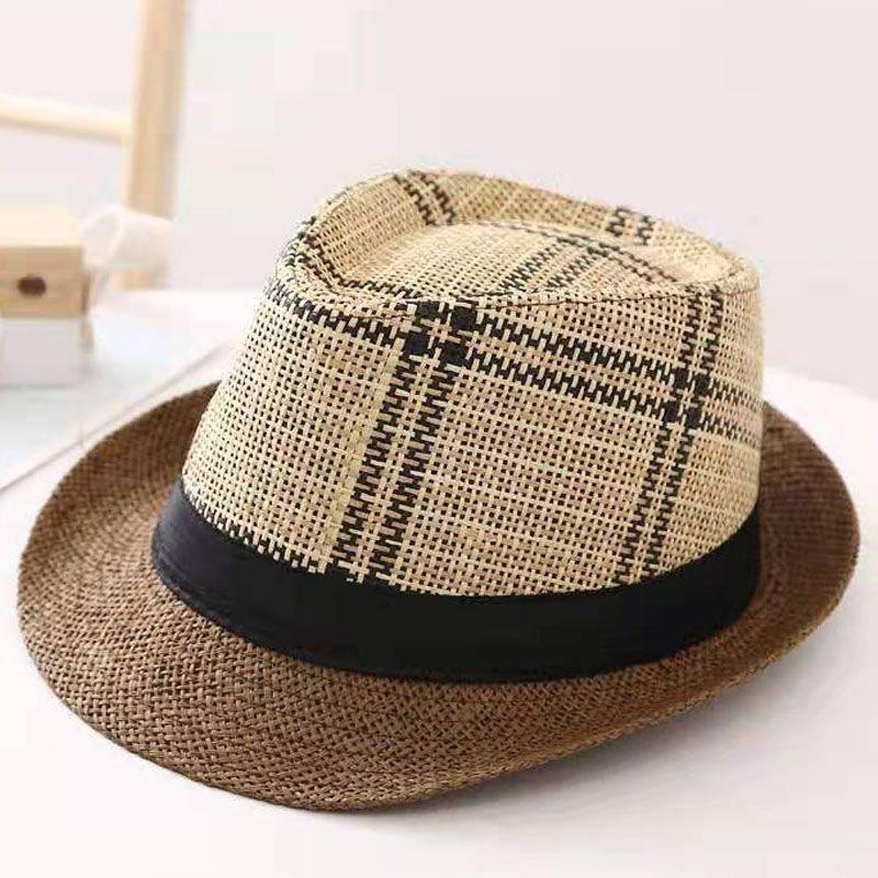 Summer Straw Hat Men's Outdoor Sun Hat Breathable Beach Hat British Performance Jazz Hat Children's Gentleman's Top Hat