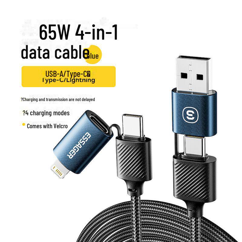 

ESSAGER 65W PD Fast Charging 4-in-1 Data Cable for Computer and Mobile Blue
