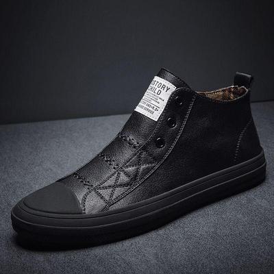 100% Genuine Leather Shoes Men High Top Fashion Sneakers Flat Brand Black White Shoes Cool Street Young Male Footwear
