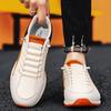 Men's Fashion Color Block Sneakers Casual Low-Top Lace-Up Shoes with Shock Absorption White/Brown/Orange Stripe Design, Ideal for All Seasons