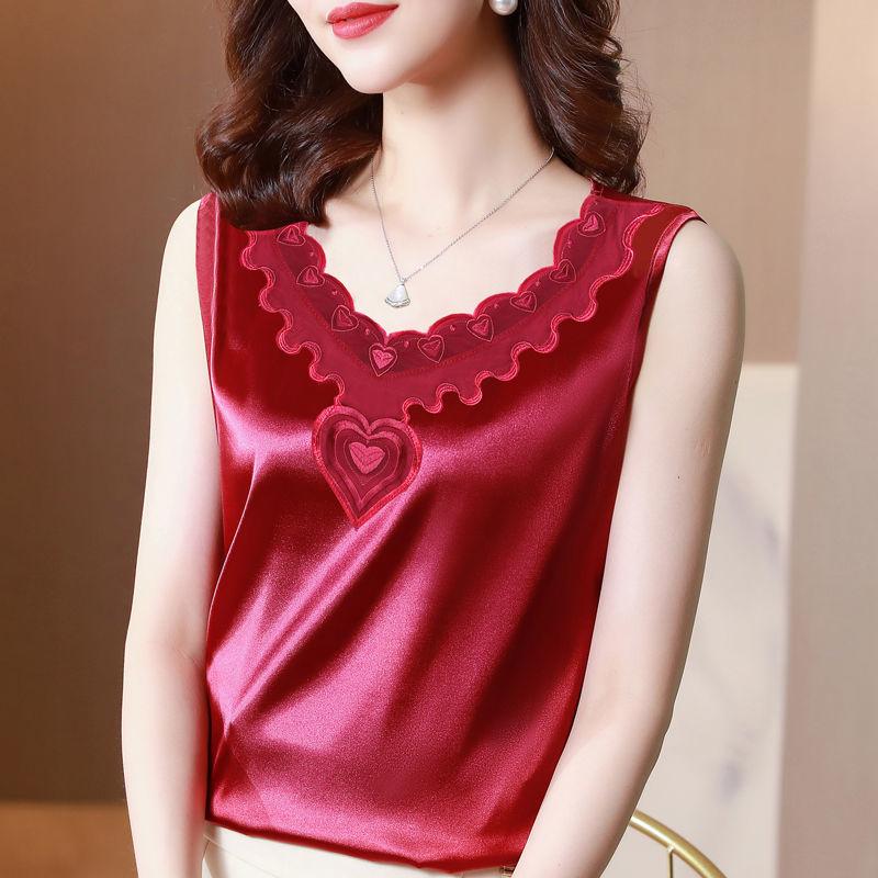 

Модный кружевной жилет-камисоль для женщин летом, атласная майка с V-образным вырезом для верхней одежды, костюм для топа без рукавов маленького размера 5XL