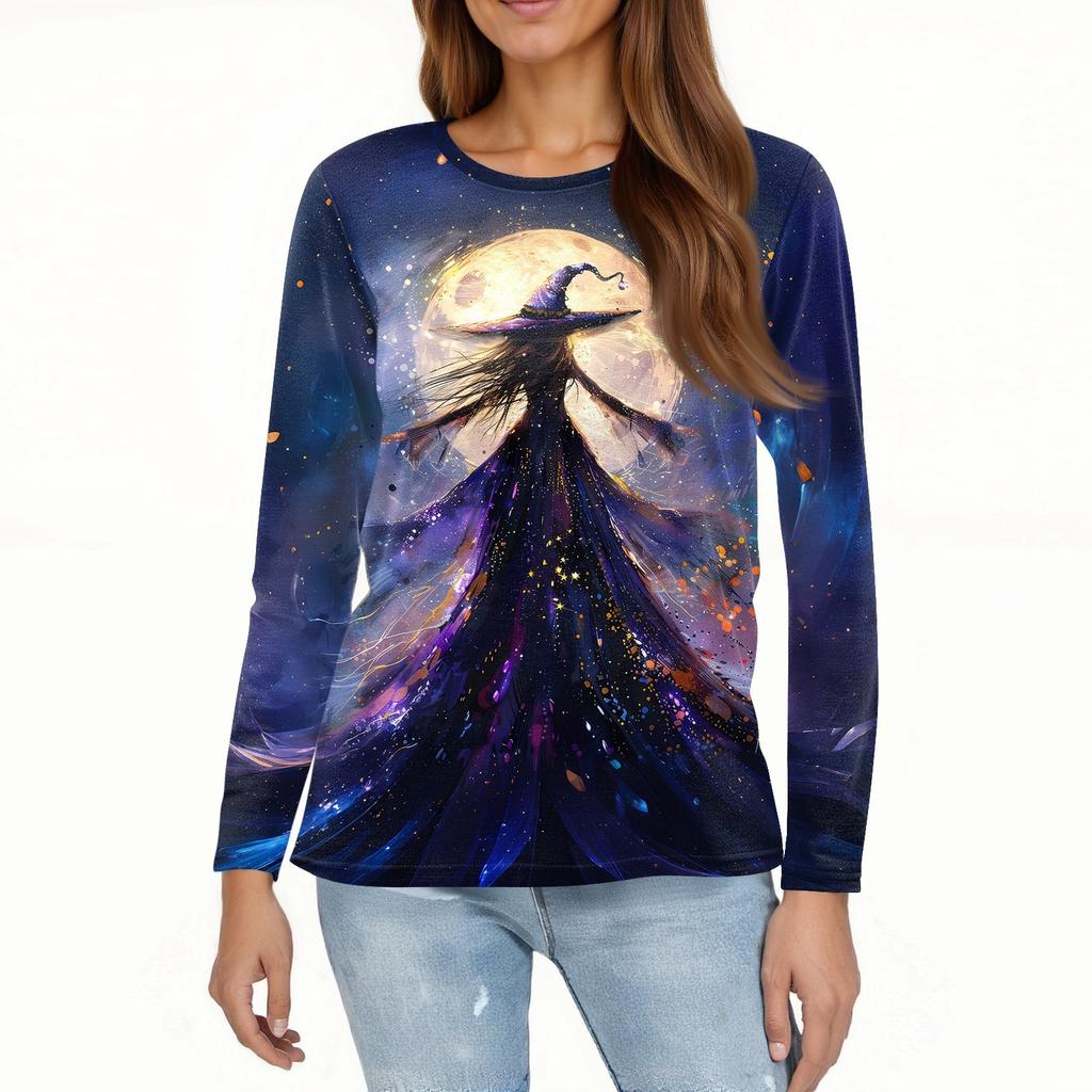 Women's Fashion Casual Halloween Printed Round Neck Long Sleeve Pullover Top