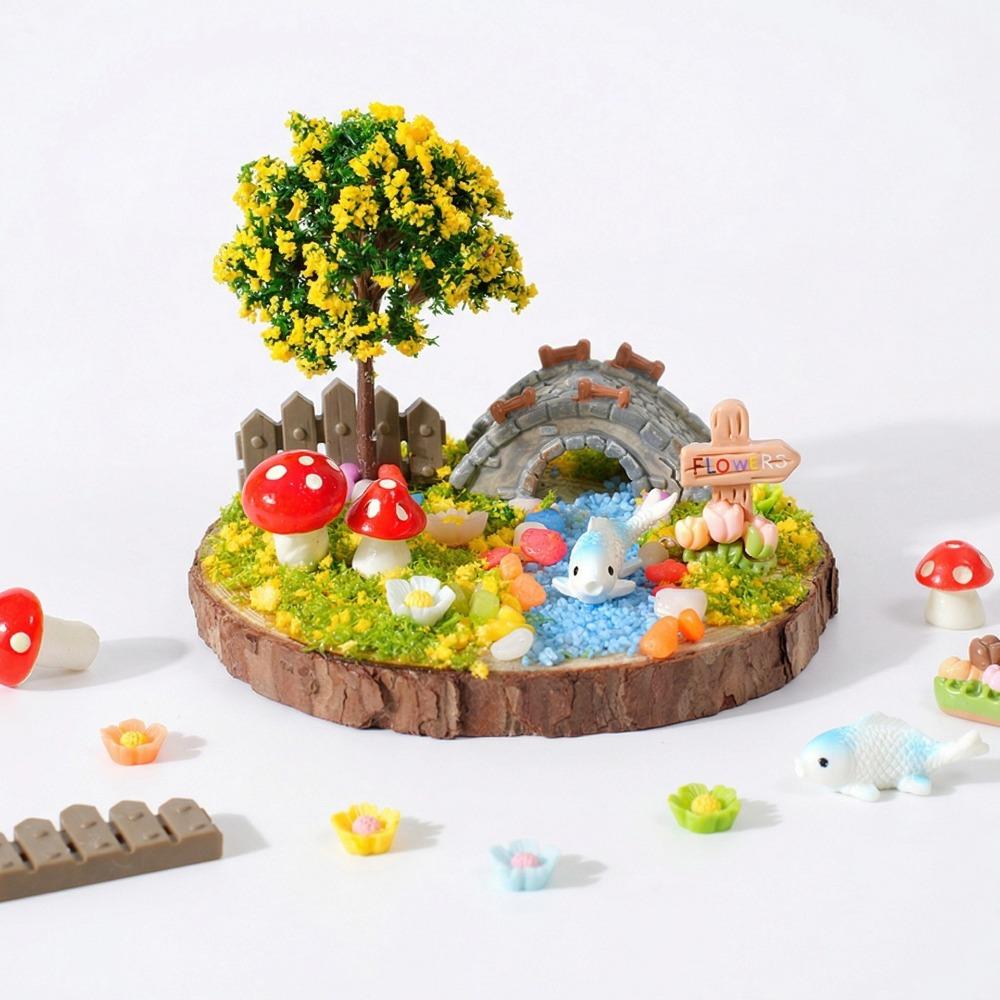 

Multicolor Landscape DIY Material Kit Wood Base Cartoon Statue Desktop Ornament Mini Size Resin