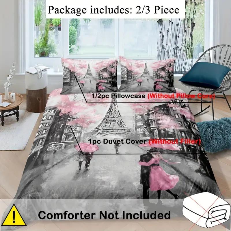 Eiffel Tower Romantic Flowers Bedding Duvet Cover Set 3d Digital Printing Bed Linen Fashion Design Comforter Cover Bedding Sets