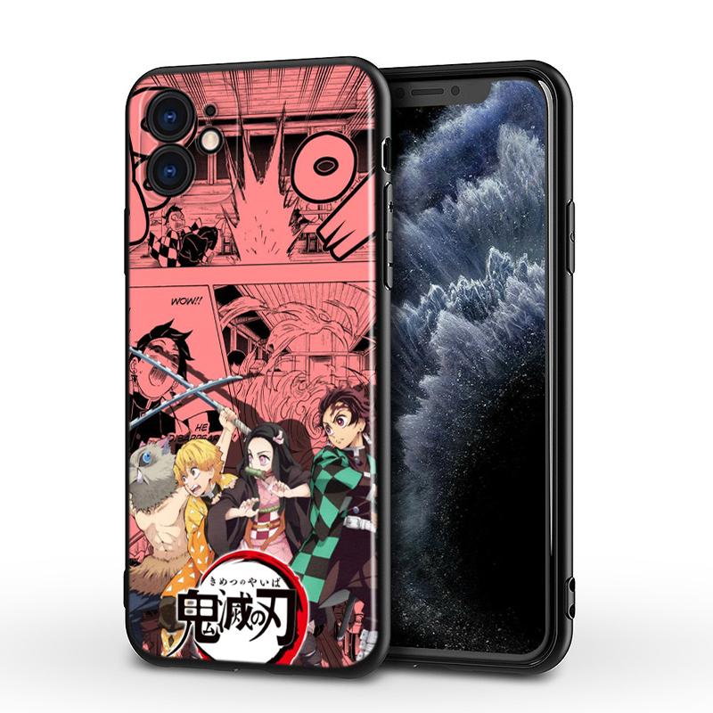 Anime Demon Slayer For Apple iPhone 15 14 13 12 11 Mini XS XR X Pro MAX SE 2020 Plus Black Silicone Phone Case