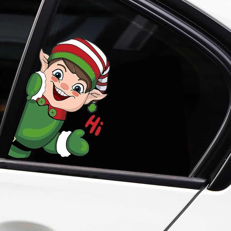 Christmas Decor Elf Peeking Sticker, Car Window Decals Vinyl Waterproof Stickers for Cars Truck SUV Laptop Bumper Car Stickers and Decals (Elf)