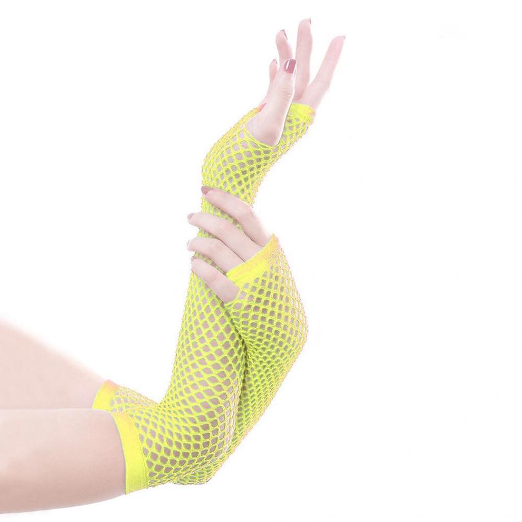 Sexy Women Solid Color Fishnet Half Hand Fingerless Long Gloves with Thumb Hole