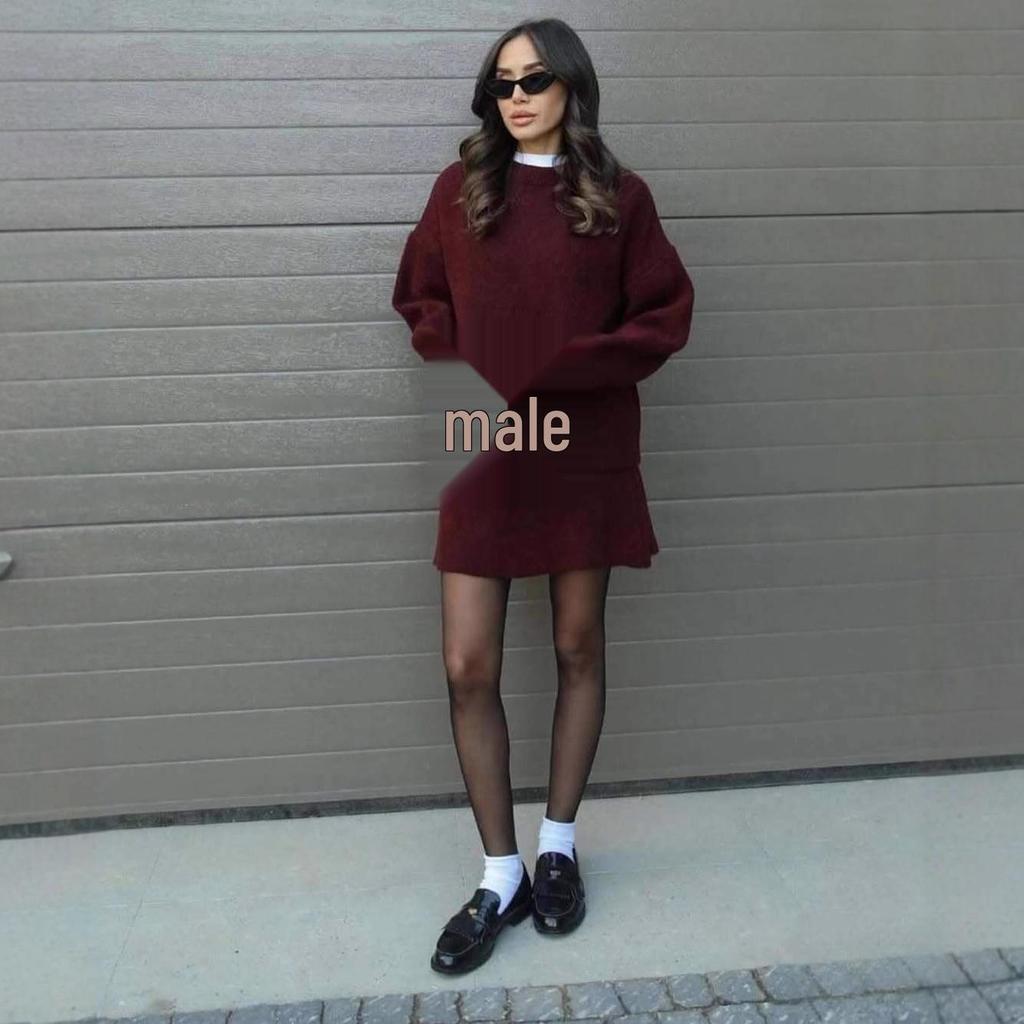 2025 Autumn Women's Knitted Sweater and Skirt Set with Round Neck and Long Sleeves