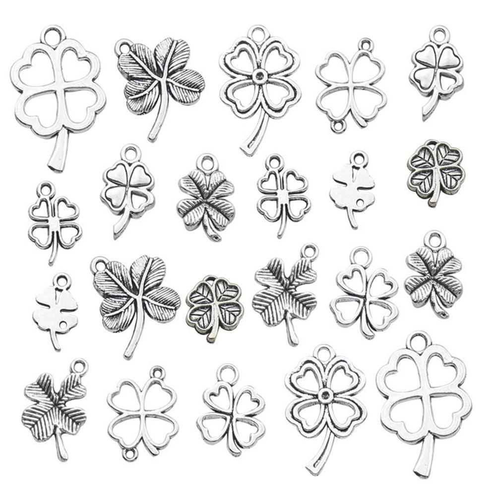Antique Silver Alloy Four-Leaf Clover Pendant Charm for DIY Jewelry Making