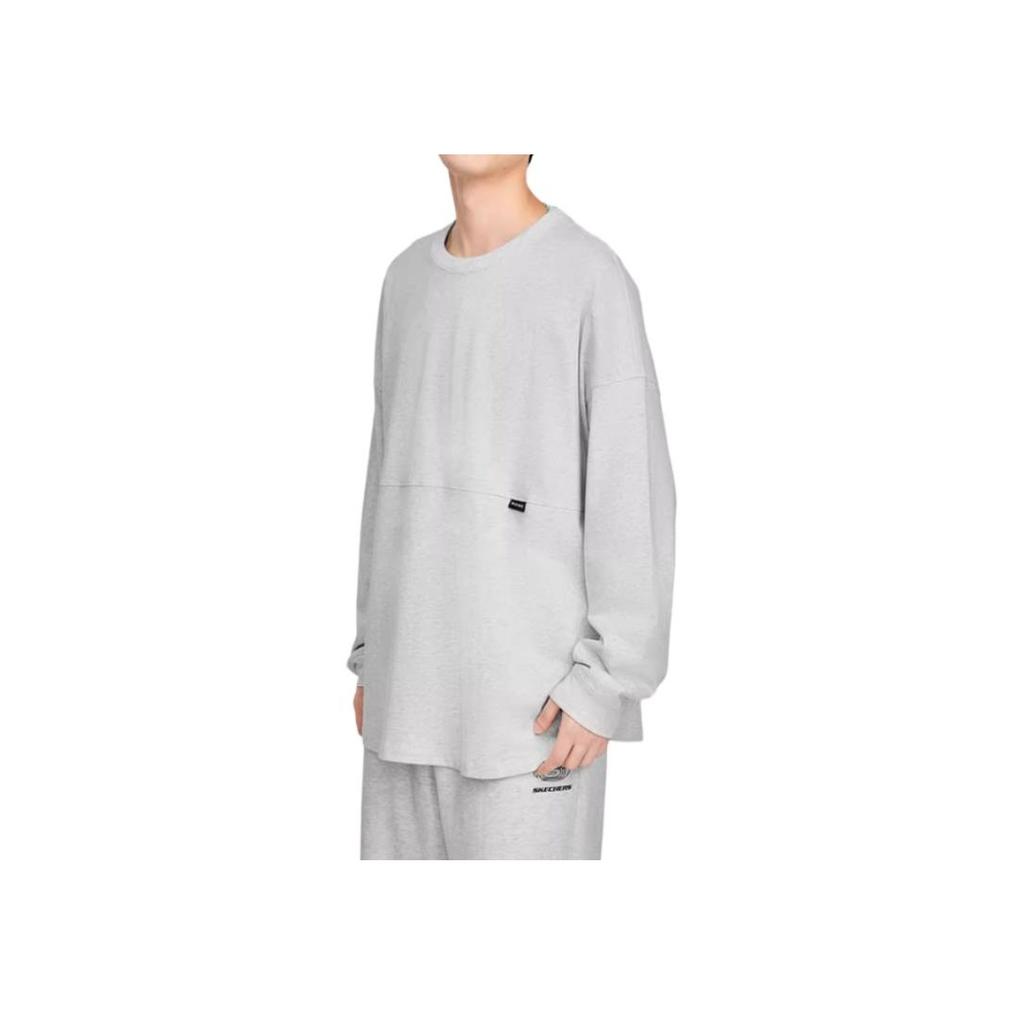 Skechers Logo Print Knitted Soft Comfortable Breathable Long Sleeve T-Shirt Men Tops Light-White Gray L324M106-0248