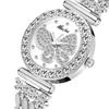 Butterfly Rhinestone Quartz Watch For Women Round Full Diamond Bezel Shell Dial Luxury Alloy Bracelet Elegant Party Waterproof Wristwatch