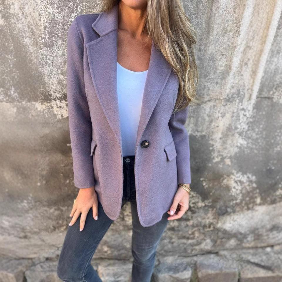 Women's Casual Woolen Turn-Down Collar Button Suit Jacket for Autumn/Winter 2025