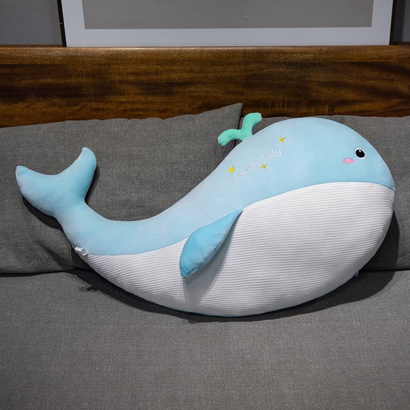 Large Soft Whale Pillow Plush Doll Blue Whale Doll Girl Sleeping Soothing Ragdoll Doll