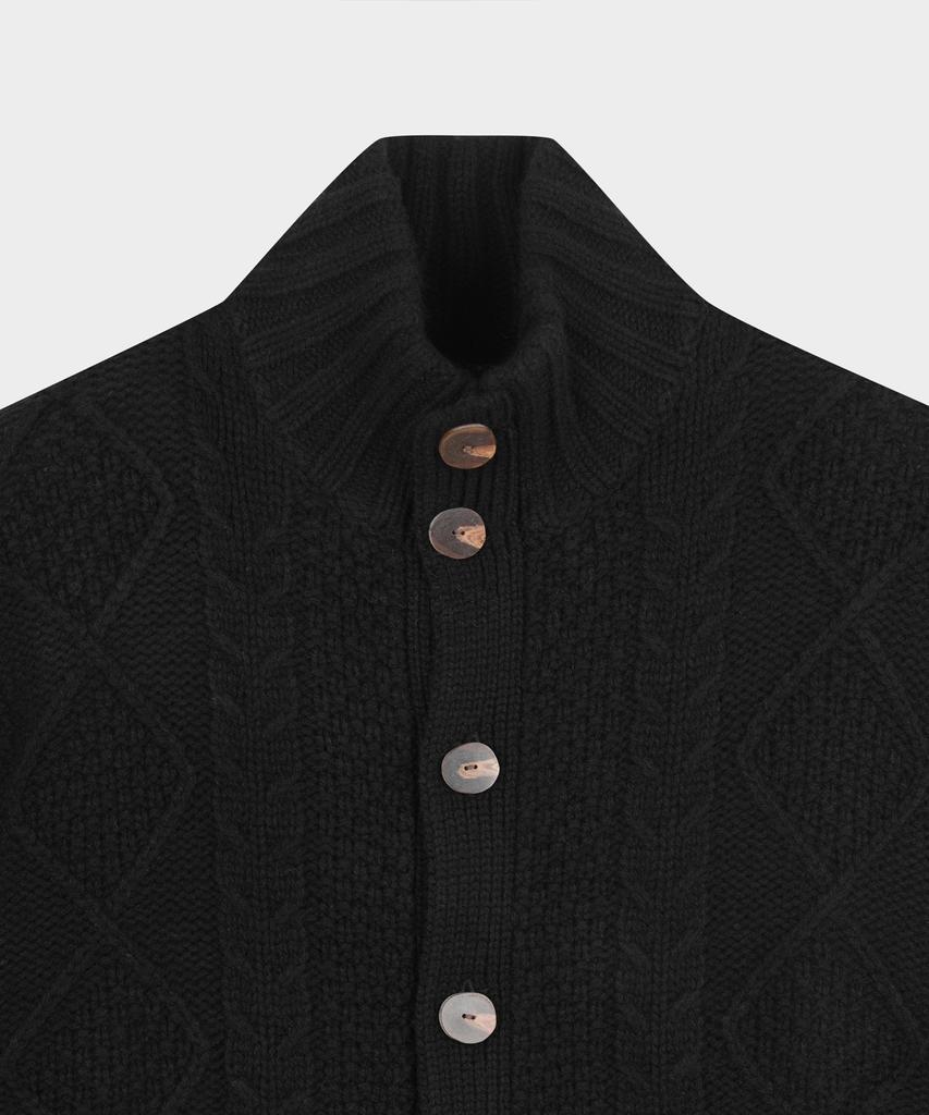 Brooks Brothers Wool Aran Cable Mock Neck Cardigan (Black) (Bbwcmmf404)