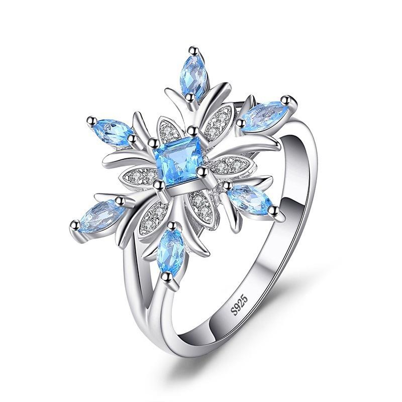 Flower Jewelry, Versatile Zircon Light Blue Ring For Women