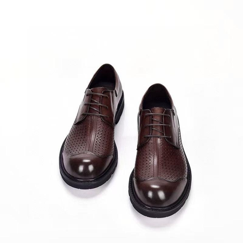 Big Head Shoes Men's Trendy Business Leather Sandals - Breathable, Hollow, Thick Sole, Versatile, Perforated Round Toe
