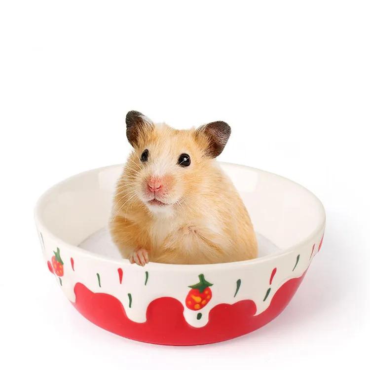 Hamster Ceramic Food Bowl Large Golden Bear Rabbit Totoro Hedgehog Guinea Pig Anti Rollover Splash Food Bowl Feed Box Supplies